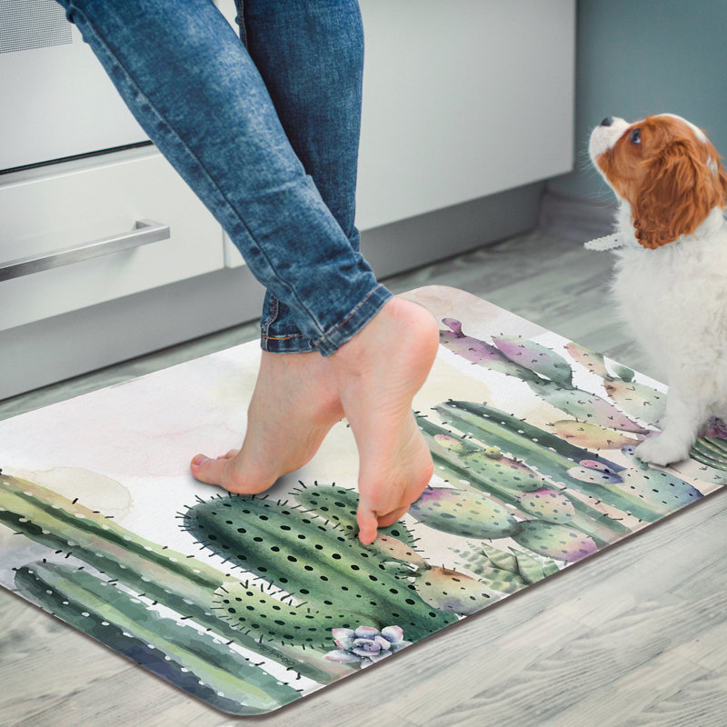 CounterArt Watercolor Cactus Comfort Kitchen Floor Mat Wayfair